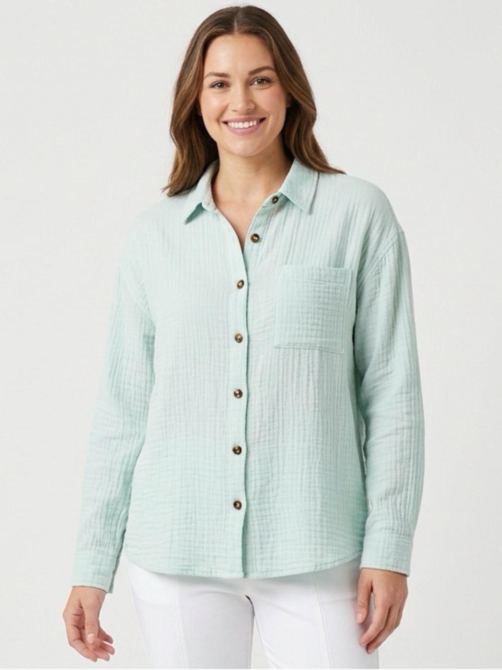 CALIA by Carrie Underwood Mint Gauze Button-Down Shirt